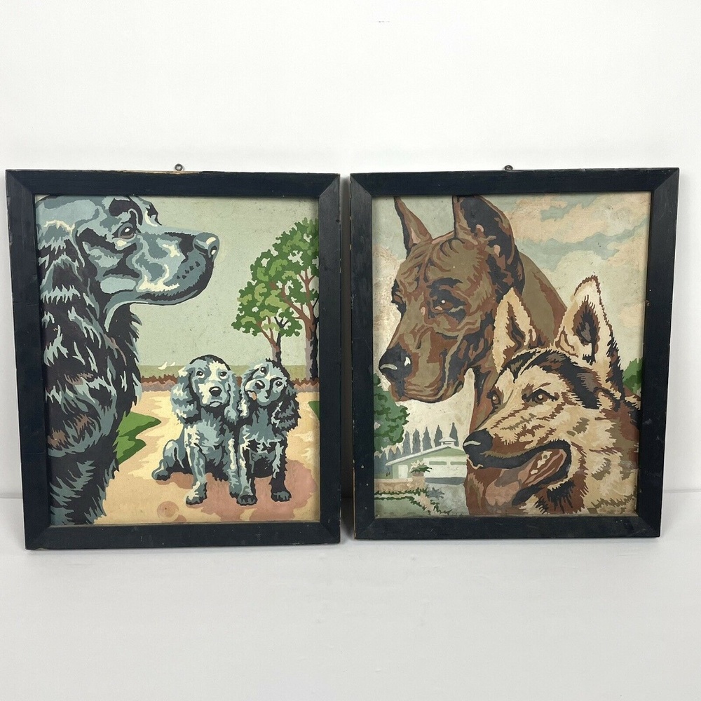 Vintage 1950s 1960s Paint By Number Dog Spaniel Shepherd Great Dane Painting Set